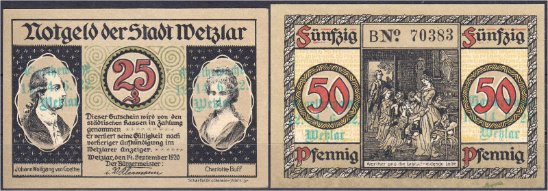 Banknoten

Deutsches Notgeld und KGL

Wetzlar (Rheinland)

Stadt, 25 und 5...