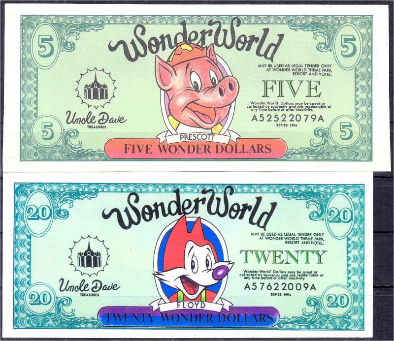 Banknoten

Sonstige Scheine

Wonder World Geldscheine zu 5 und 20 Dollar Ser...