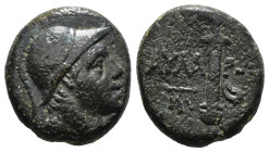 PONTOS. Amisos. Ae (Circa 111-105 or 95-90 BC). Struck under Mithradates VI Eupator.
Obv: Helmeted head of Ares right.
Rev: AMI - ΣOV.
Sword in sheath...