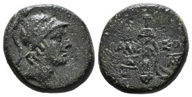 PONTOS. Amisos. Ae (Circa 111-105 or 95-90 BC). Struck under Mithradates VI Eupator.
Obv: Helmeted head of Ares right.
Rev: AMI - ΣOV.
Sword in sheath...