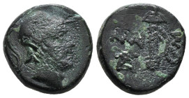 PONTOS. Amisos. Ae (Circa 111-105 or 95-90 BC). Struck under Mithradates VI Eupator.
Obv: Helmeted head of Ares right.
Rev: AMI - ΣOV.
Sword in sheath...