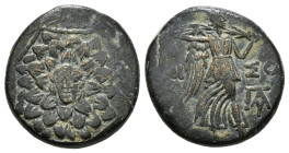 PONTOS. Amisos. Ae (Circa 85-65 BC). Time of Mithradates VI Eupator.
Obv: Aegis facing.
Rev: AMIΣOY.
Nike advancing right with shouldered palm branch;...