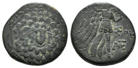 PONTOS. Amisos. Ae (Circa 85-65 BC). Time of Mithradates VI Eupator.
Obv: Aegis facing.
Rev: AMIΣOY.
Nike advancing right with shouldered palm branch;...