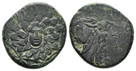 PONTOS. Amisos. Ae (Circa 85-65 BC). Time of Mithradates VI Eupator.
Obv: Aegis facing.
Rev: AMIΣOY.
Nike advancing right with shouldered palm branch;...