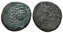 PONTOS. Amisos. Ae (Circa 85-65 BC). Time of Mithradates VI Eupator.
Obv: Aegis facing.
Rev: AMIΣOY.
Nike advancing right with shouldered palm branch;...