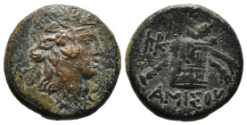 PONTOS. Amisos. Time of Mithradates VI Eupator (Circa 105-90 or 90-85 BC). Ae.
Obv: Head of Dionysos right, wearing ivy wreath.
Rev: AMIΣOY.
Thyrsos l...