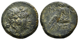 PONTOS. Amisos. Time of Mithradates VI Eupator (Circa 105-90 or 90-85 BC). Ae.
Obv: Head of Dionysos right, wearing ivy wreath.
Rev: AMIΣOY.
Thyrsos l...