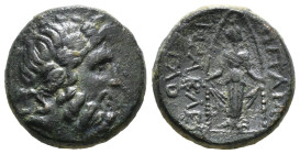 PHRYGIA. Apameia. Ae (Circa 100-50 BC).
Obv: Head of Zeus right, wearing oak wreath.
Rev: AΠΑΜΕΩN.
Facing statue of Artemis Anaitis, with supports 7,3...