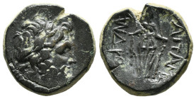 PHRYGIA. Apameia. Ae (Circa 100-50 BC).
Obv: Head of Zeus right, wearing oak wreath.
Rev: AΠΑΜΕΩN.
Facing statue of Artemis Anaitis, with supports 8,7...