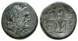 PHRYGIA. Apameia. Ae (Circa 100-50 BC).
Obv: Head of Zeus right, wearing oak wreath.
Rev: AΠΑΜΕΩN.
Facing statue of Artemis Anaitis, with supports 7,1...