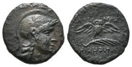 MYSIA. Pergamon. Ae (Circa 200-133 BC).
Obv: Head of Athena right, wearing helmet decorated with star.
Rev: AΘHNAΣ / NIKHΦOPOY.
Owl standing facing on...