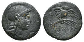 MYSIA. Pergamon. Ae (Circa 200-133 BC).
Obv: Head of Athena right, wearing helmet decorated with star.
Rev: AΘHNAΣ / NIKHΦOPOY.
Owl standing facing on...