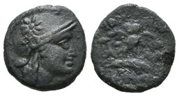 MYSIA. Pergamon. Ae (Circa 200-133 BC).
Obv: Head of Athena right, wearing helmet decorated with star.
Rev: AΘHNAΣ / NIKHΦOPOY.
Owl standing facing on...