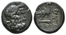 PHRYGIA. Amorion. Ae (2nd-1st centuries BC).
Obv: Laureate head of Zeus right.
Rev:ΑΜΟΡΙΑΝΩΝ.
Eagle standing right on thunderbolt, with kerykeion over...