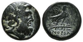 PHRYGIA. Amorion. Ae (2nd-1st centuries BC).
Obv: Laureate head of Zeus right.
Rev:ΑΜΟΡΙΑΝΩΝ.
Eagle standing right on thunderbolt, with kerykeion over...