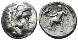 KINGS OF MACEDON. Philip III Arrhidaios (323-317 BC). Tetradrachm.
Obv: Head of Herakles right, wearing lion skin.
Rev: ΦΙΛΙΠΠΟY.
Zeus seated left, ho...