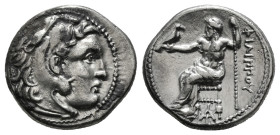 KINGS OF MACEDON. Philip III Arrhidaios (323-317 BC). Drachm.
Obv: Head of Herakles right, wearing lion skin.
Rev: ΦΙΛΙΠΠΟY.
Zeus seated left, holding...