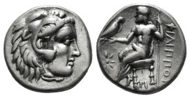 KINGS OF MACEDON. Philip III Arrhidaios (323-317 BC). Drachm.
Obv: Head of Herakles right, wearing lion skin.
Rev: ΦΙΛΙΠΠΟY.
Zeus seated left, holding...