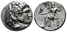 KINGS OF MACEDON. Alexander III 'the Great' (336-323 BC).Tetradrachm.
Obv: Head of Herakles right, wearing lion skin.
Rev: AΛΕΞΑΝΔΡΟY.
Zeus seated lef...