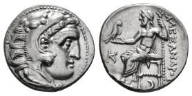 KINGS OF MACEDON. Alexander III 'the Great' (336-323 BC).Drachm.
Obv: Head of Herakles right, wearing lion skin.
Rev: AΛΕΞΑΝΔΡΟY.
Zeus seated left ...