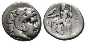 KINGS OF MACEDON. Alexander III 'the Great' (336-323 BC).Drachm.
Obv: Head of Herakles right, wearing lion skin.
Rev: AΛΕΞΑΝΔΡΟY.
Zeus seated left on ...