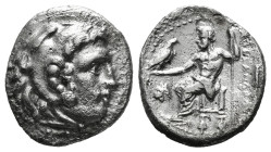 KINGS OF MACEDON. Alexander III 'the Great' (336-323 BC).Drachm.
Obv: Head of Herakles right, wearing lion skin.
Rev: AΛΕΞΑΝΔΡΟY.
Zeus seated left on ...