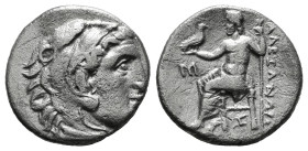 KINGS OF MACEDON. Alexander III 'the Great' (336-323 BC).Drachm.
Obv: Head of Herakles right, wearing lion skin.
Rev: AΛΕΞΑΝΔΡΟY.
Zeus seated left on ...