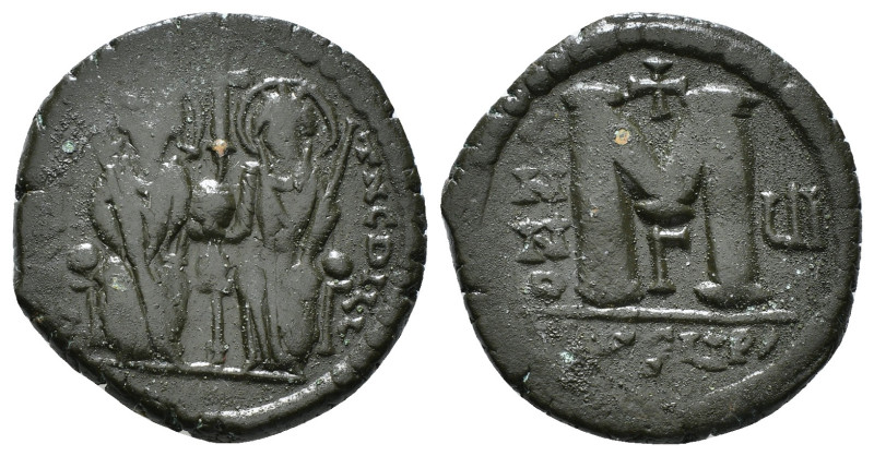 JUSTIN II, with SOPHIA (565-578). Follis. 
Obv: D N IVSTINVS PP AVG.
Justin and ...