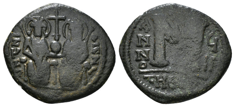 JUSTIN II, with SOPHIA (565-578). Follis. 
Obv: D N IVSTINVS PP AVG.
Justin and ...