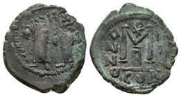 Heraclius with Heraclius Constantine AD 610-641. Constantinople Follis Æ Heraclius, on left, and Heraclius Constantine, on right, standing facing, eac...