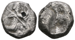 PERSIA, Achaemenid Empire. Time of Xerxes II to Artaxerxes II. Circa 420-375 BC. AR Siglos. Persian king or hero in kneeling-running right/ Incuse pun...