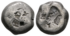 PERSIA, Achaemenid Empire. Time of Xerxes II to Artaxerxes II. Circa 420-375 BC. AR Siglos. Persian king or hero in kneeling-running right/ Incuse pun...