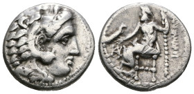 MACEDONIAN KINGDOM. Alexander III the Great (336-323 BC). AR drachm. Head of Heracles right, wearing lion skin headdress, paws tied before neck / AΛEΞ...