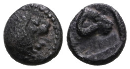 CARIA, Uncertain. 5th century BC. AR Obol. Head of lion / Head of ram right within incuse square.
Weight 0,73 gr - Diameter 7 mm.