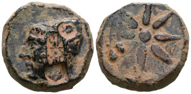 PONTOS, Uncertain (Amisos?). Circa 130-100 BC. Æ 24mm. Male head right, wearing strapal cap; c/m: helmet in circular incuse to upper left, facing gorg...