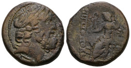 SYRIA, Seleukis and Pieria. Antioch . 1st century BC. Æ Dichalkon. Laureate head of Zeus right / Zeus Nikephoros seated left, date in exergue.
Weight ...