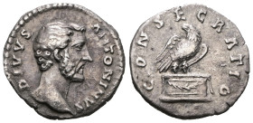 Divus Antoninus Pius AR Denarius. Struck under Marcus Aurelius and Lucius Verus. Rome, after AD 161. DIVVS ANTONINVS, bare head right / CONSECRATIO, e...