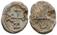 Byzantine Lead Seal PB.
Weight 8,88 gr - Diameter 21 mm.