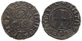 Italian States, Venice Antonio Venier doge LXII, 1382-1400. Tornesello, Mist. + ANTO'VENERIO DVX Croce patente. Rv. = VEXILIFER VENETIA4 Leone in sold...