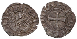 Italian States, Venice Antonio Venier doge LXII, 1382-1400. Tornesello, Mist. + ANTO'VENERIO DVX Croce patente. Rv. = VEXILIFER VENETIA4 Leone in sold...