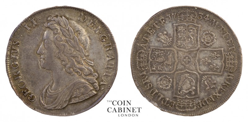 BRITISH COINS. George II, 1727-60. Halfcrown, 1734, London. 15.03 g. 33 mm. ESC-...