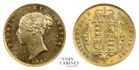 BRITISH COINS. Victoria, 1837-1901. Gold Half Sovereign, 1865, London. 4.00 g. 19.3 mm. Mintage: 1,834,750. Marsh 435, S.3860. Die number 38. Striking...