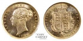BRITISH COINS. Victoria, 1837-1901. Gold Half Sovereign, 1872, London. 4.00 g. 19.3 mm. Mintage: 3,235,112. Marsh 447, S.3860D. Third head. Three tiny...