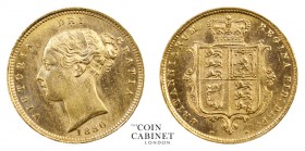 BRITISH COINS. Victoria, 1837-1901. Gold Half Sovereign, 1880, London. 4.00 g. 19.3 mm. Mintage: 1,008,362. Marsh 456, S.3861. No die number. Scarce. ...