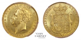 BRITISH GOLD SOVEREIGNS. George IV, 1820-30. Gold Sovereign, 1830, London. PCGS MS63. 7.99 g. 22.05 mm. Mintage: 2,388,000. S.3801. Well struck and br...