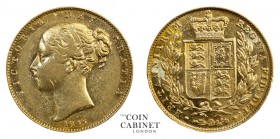 BRITISH GOLD SOVEREIGNS. Victoria, 1837-1901. Gold Sovereign, 1845, London. Shield. 7.97 g. 22.05 mm. Mintage: 3,800,845. Marsh 28, S.3852. Shield typ...