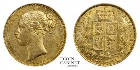 BRITISH GOLD SOVEREIGNS. Victoria, 1837-1901. Gold Sovereign, 1848, London. Shield. 8.01 g. 22.05 mm. Mintage: 2,246,701. Marsh 32; S.3852C. Second la...