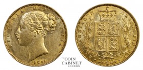 BRITISH GOLD SOVEREIGNS. Victoria, 1837-1901. Gold Sovereign, 1851, London. Shield. 8.00 g. 22.05 mm. Mintage: 4,013,624. Marsh 34; S.3852C. About ext...