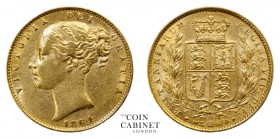 BRITISH GOLD SOVEREIGNS. Victoria, 1837-1901. Gold Sovereign, 1864, London. Shield. 7.97 g. 22.05 mm. Mintage: 8,656,353. Marsh 49, S.3853. Die number...