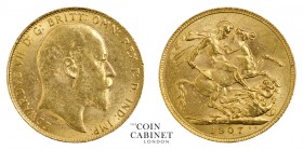 BRITISH GOLD SOVEREIGNS. Edward VII, 1901-10. Gold Sovereign, 1907, London. 8.01 g. 22.05 mm. Mintage: 18,458,663. S.3969. Almost uncirculated.